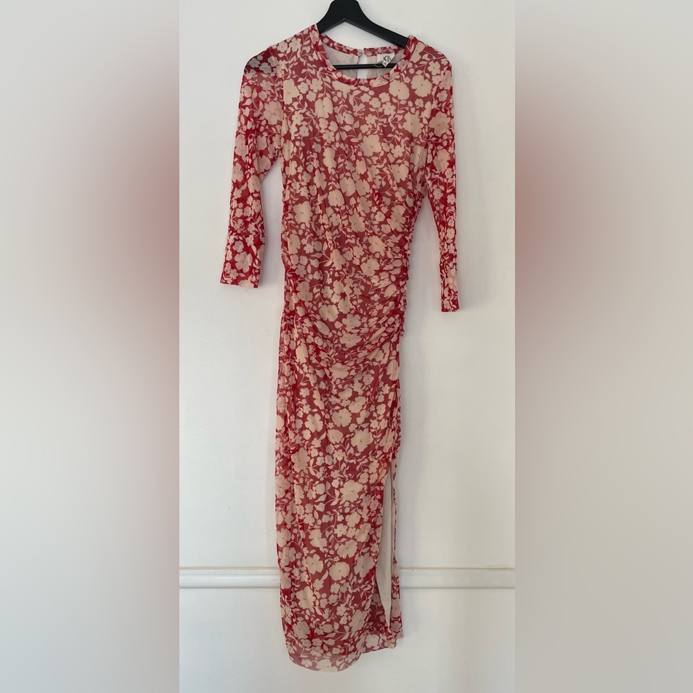 dRA Los Angeles Floral Mesh Ruched Dress with Slit Size S